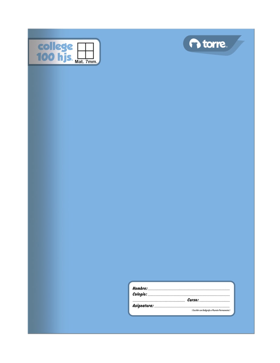Cuaderno college liso 7mm 100 hjs Torre3