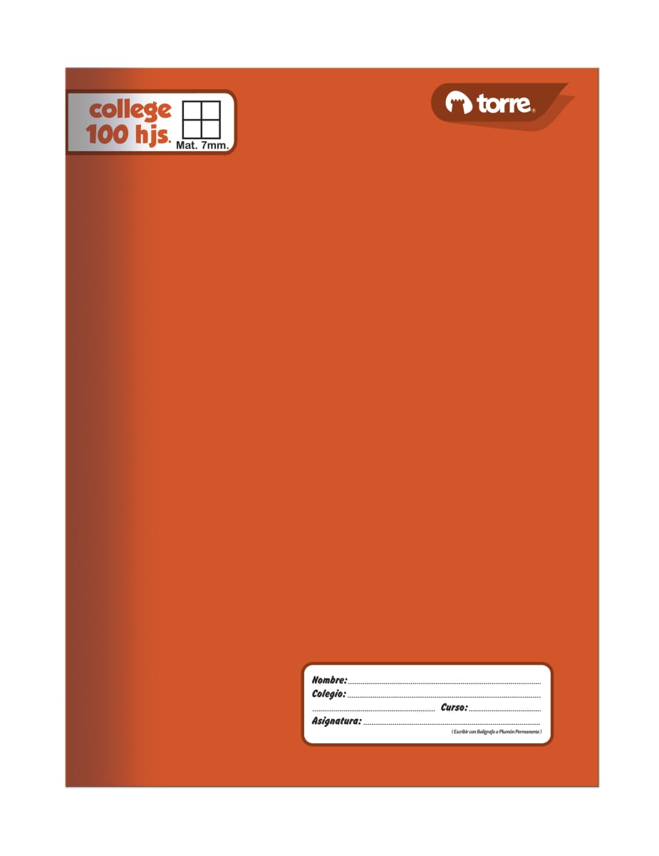 Cuaderno college liso 7mm 100 hjs Torre4