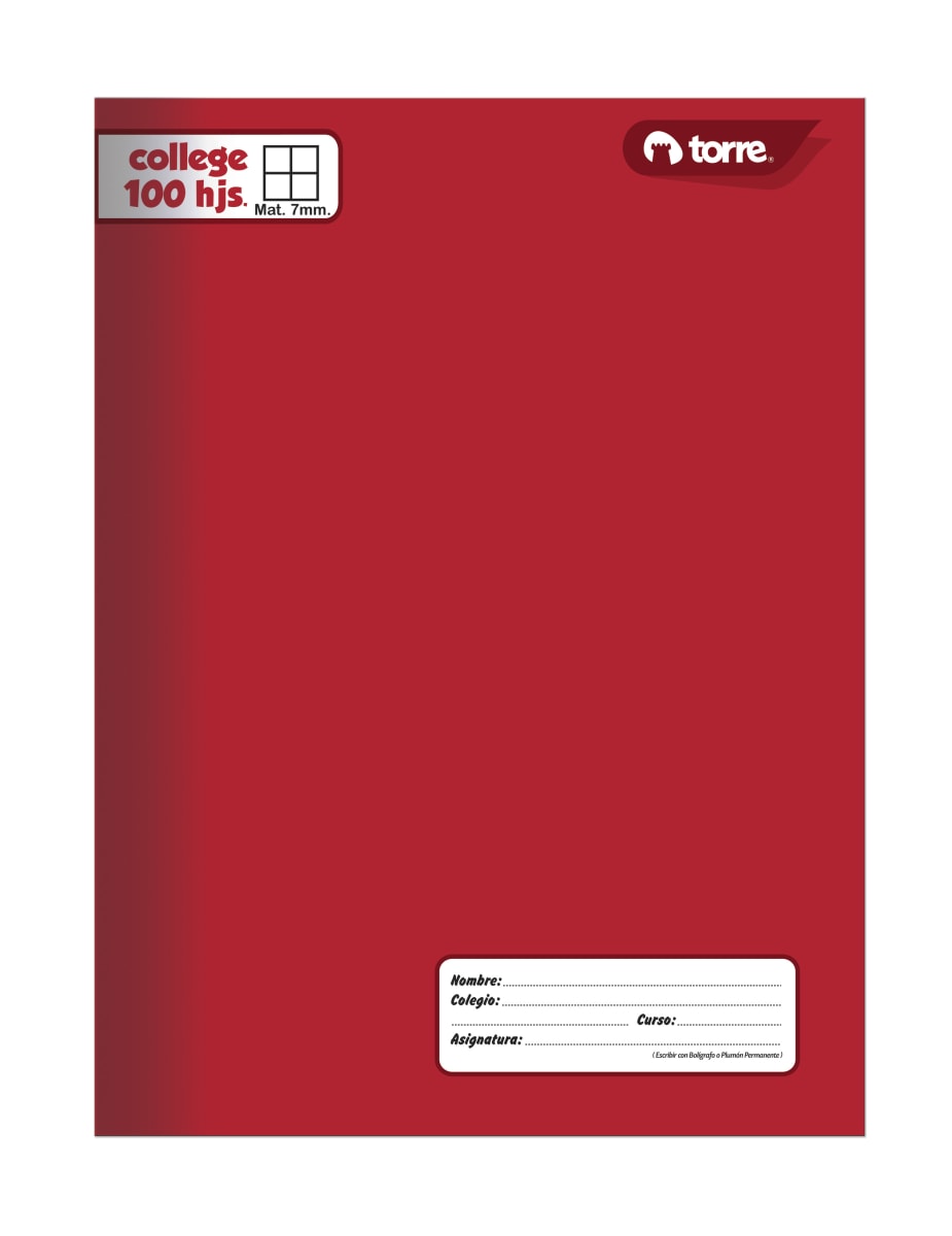 Cuaderno college liso 7mm 100 hjs Torre5