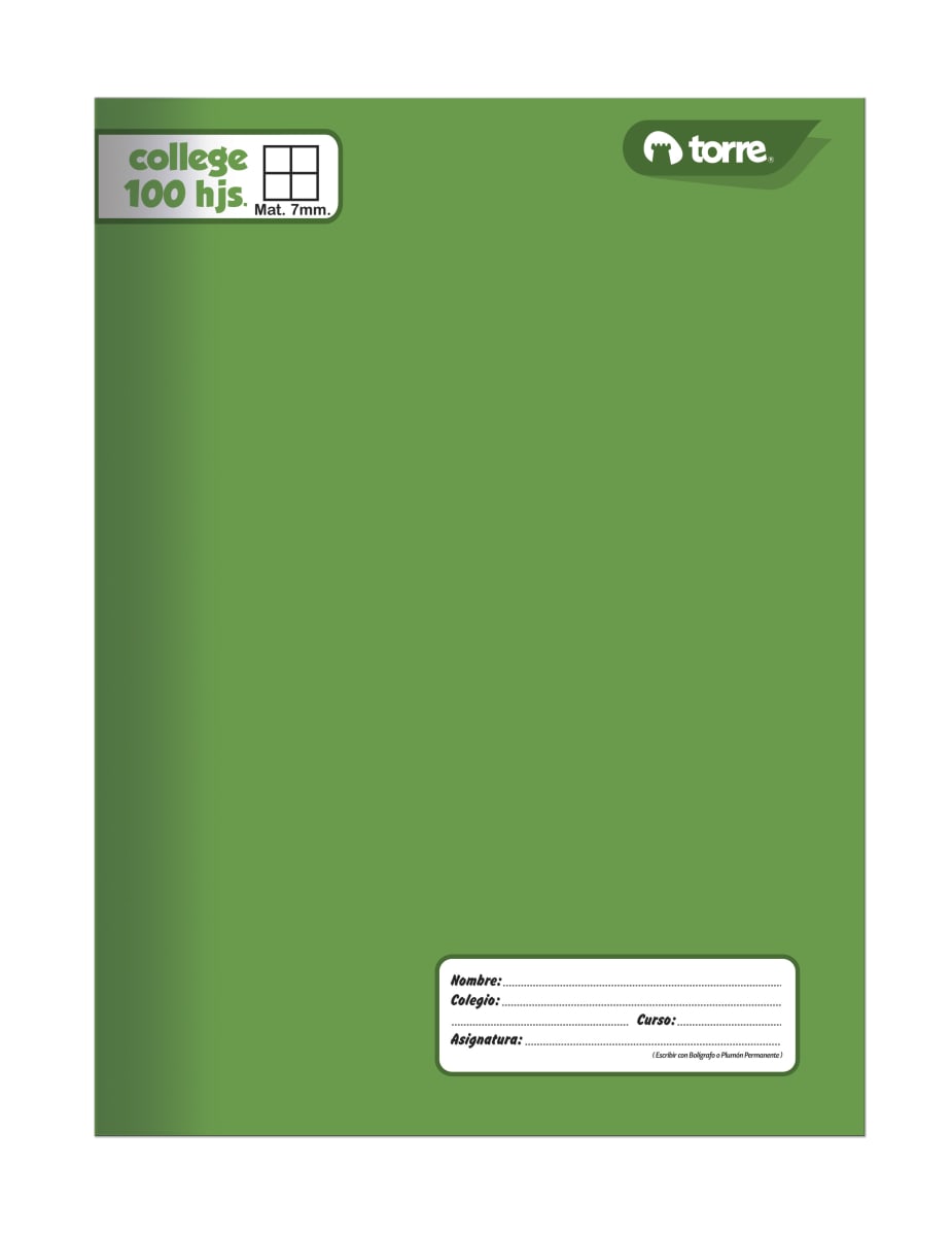 Cuaderno college liso 7mm 100 hjs Torre6