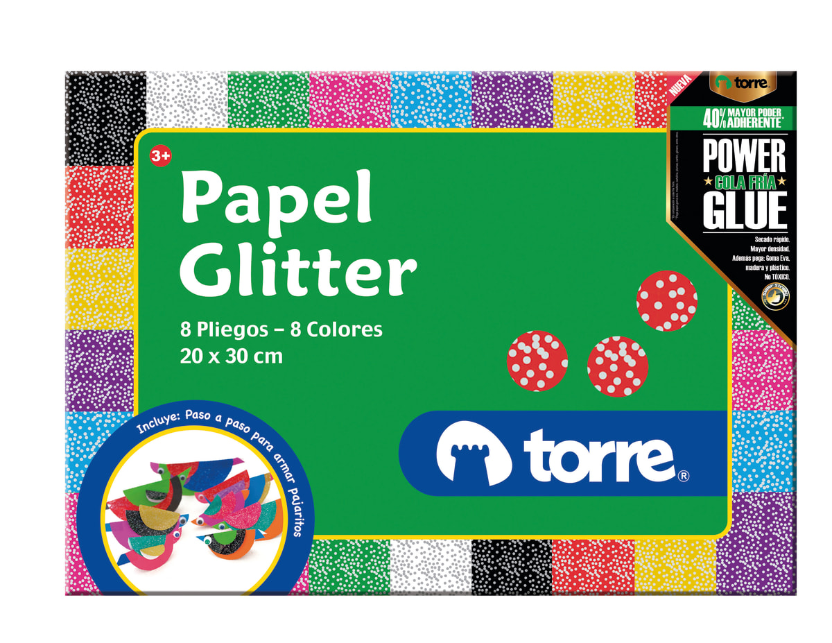 Carpeta de papel glitter 8 pliegos Torre1