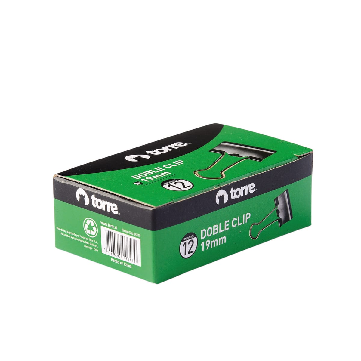 Doble clip negro 19mm 12 unidades Torre1