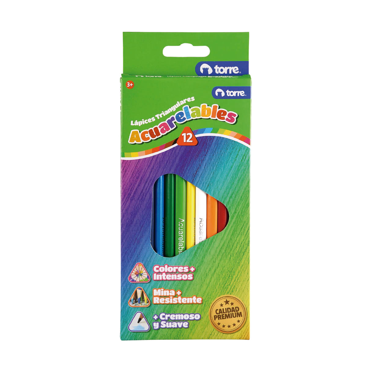 12 lápices de colores triangulares acuarelables torre1