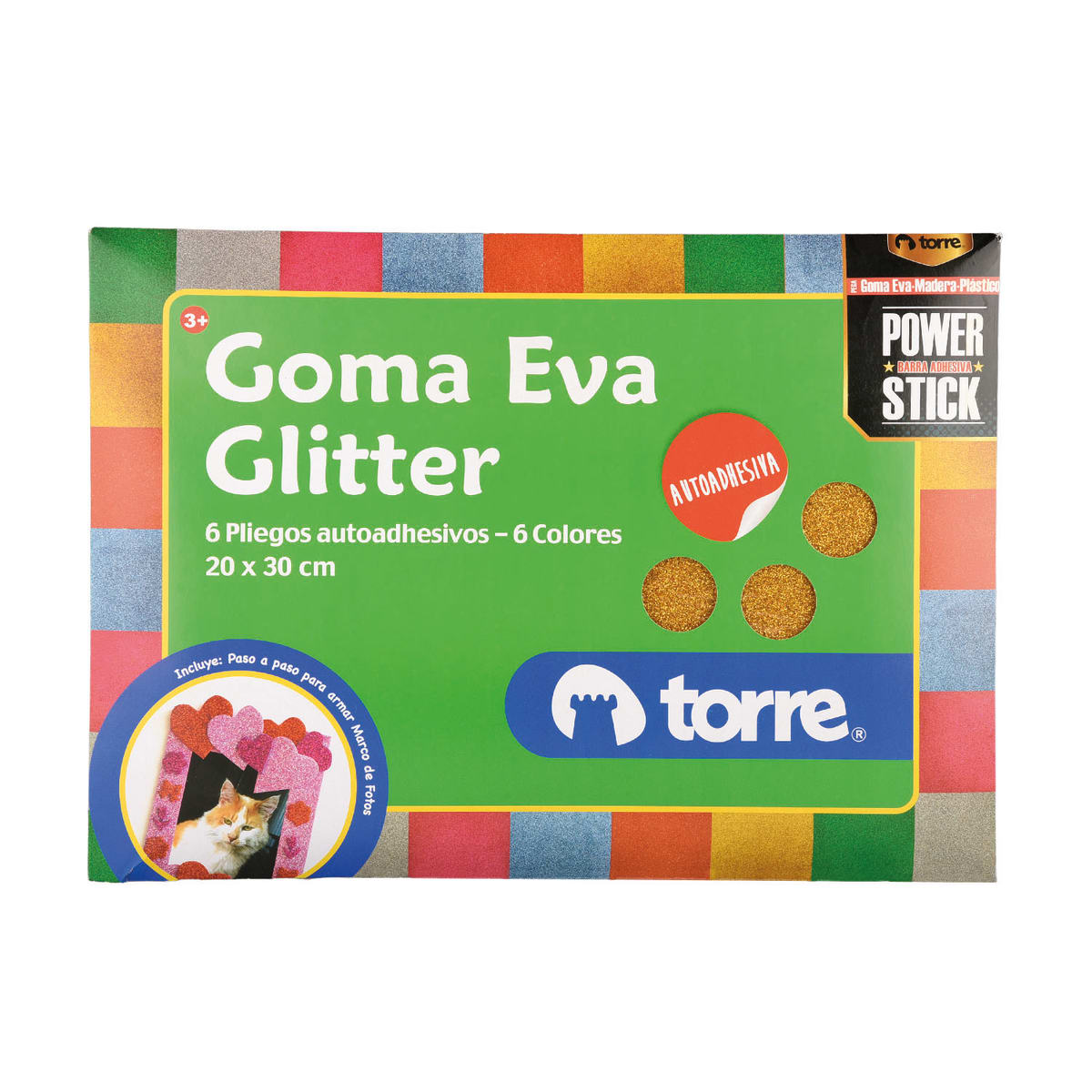 Carpeta de goma eva glitter adhesiva 6 pliegos Torre1