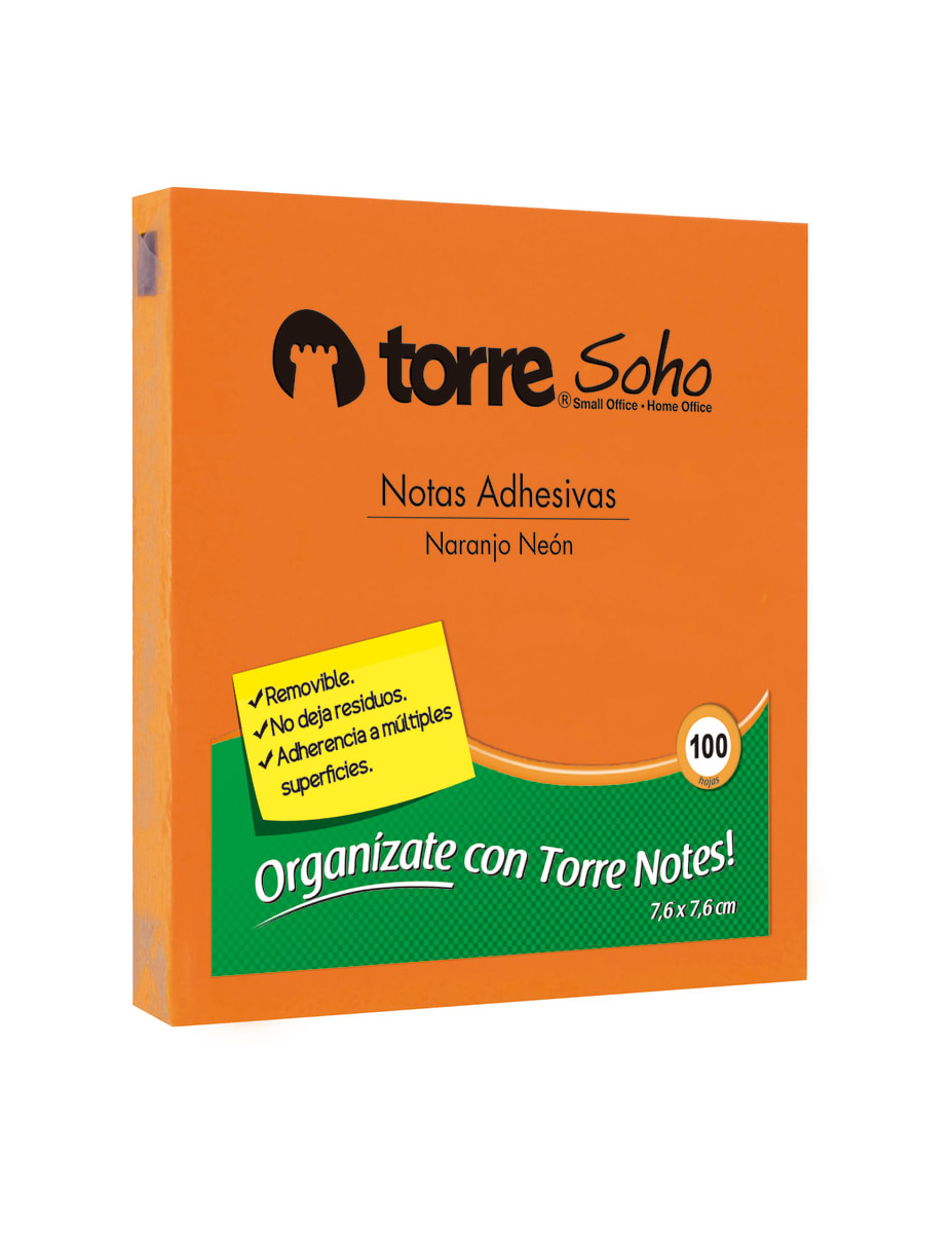 Notas adhesivas 76x76mm 100 hjs naranjo neon torre1