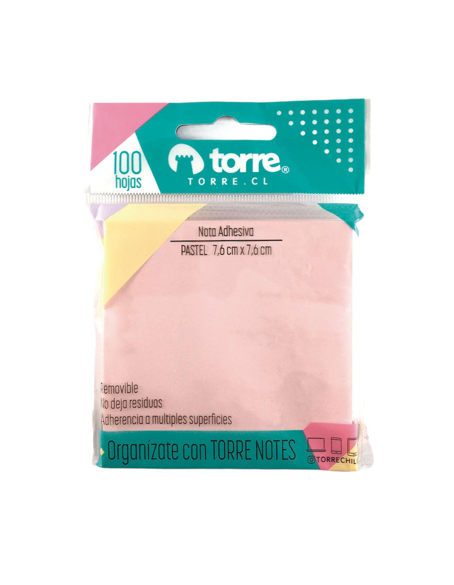 Notas adhesivas 76x76mm 100 hjs rosa pastel torre1