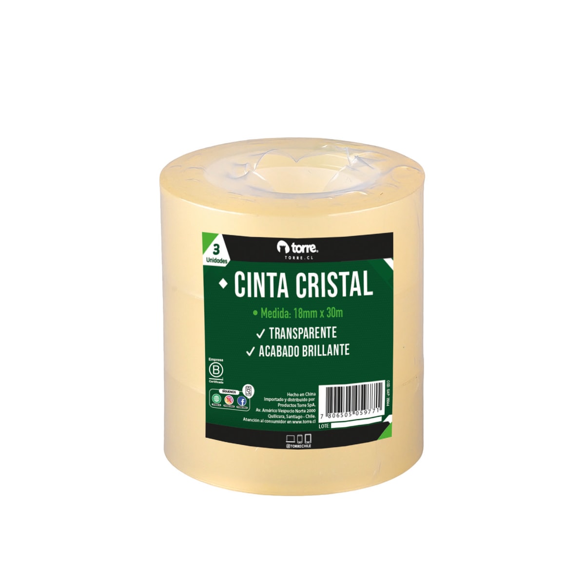 Cinta adhesiva cristal 18mm x 30mts set 3 un Torre1