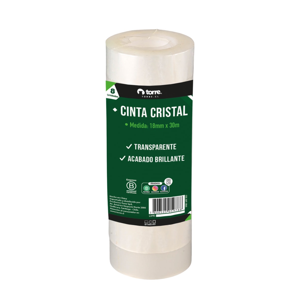 Cinta adhesiva cristal 18mm x 30mts set 8 un Torre1