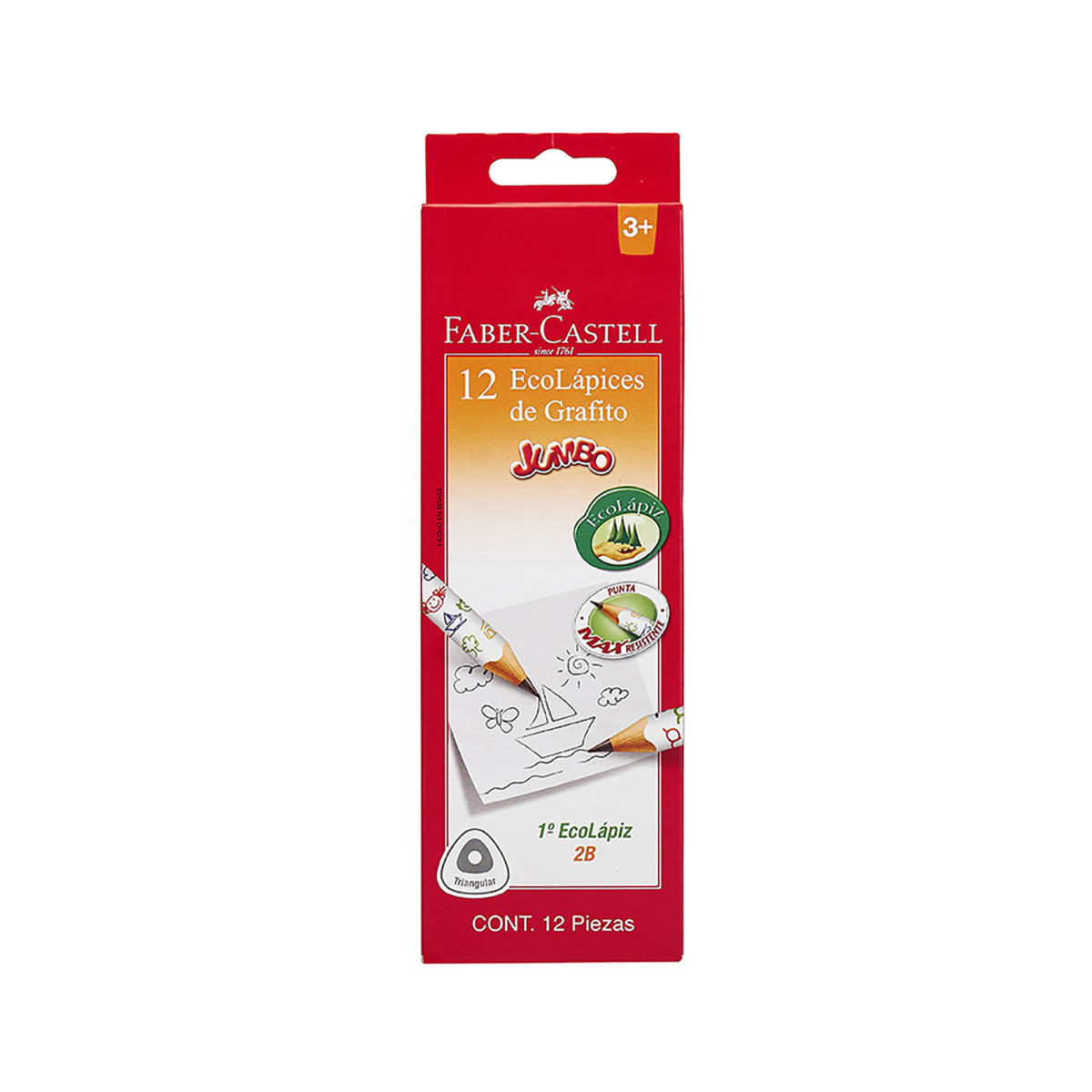 12 lápices grafito jumbo 2B triangular faber-castell1