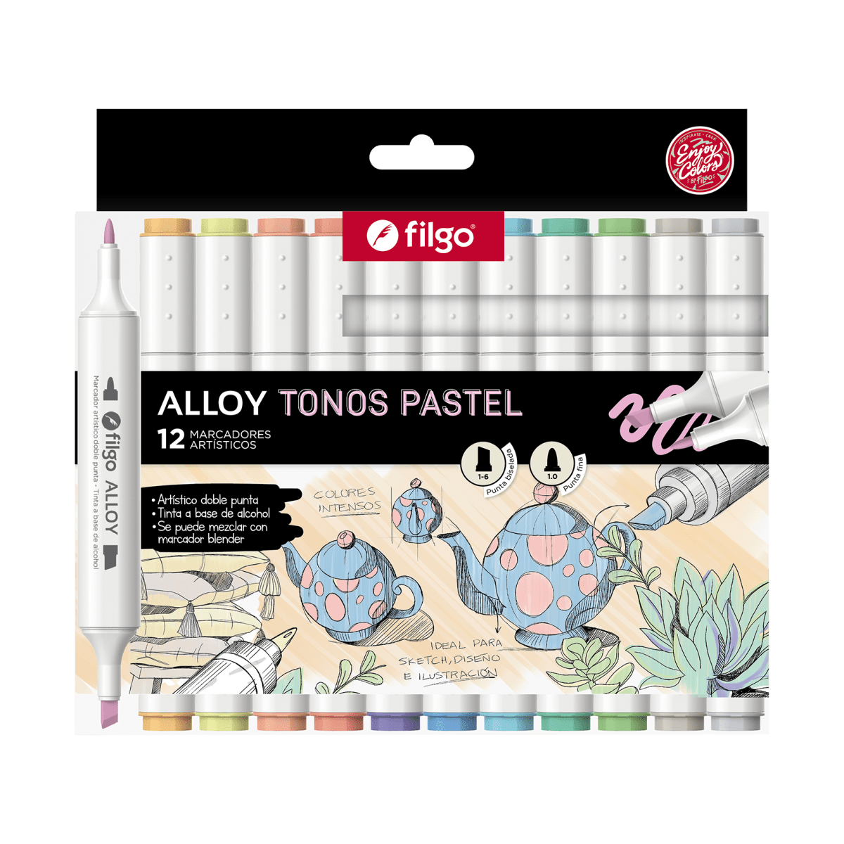 12 marcadores alloy tonos pasteles filgo1