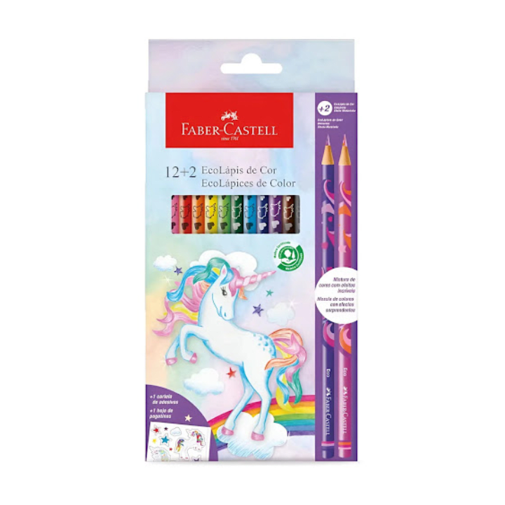 12 lápices de colores redondos +2 lápices mix unicornio Faber-Castell1