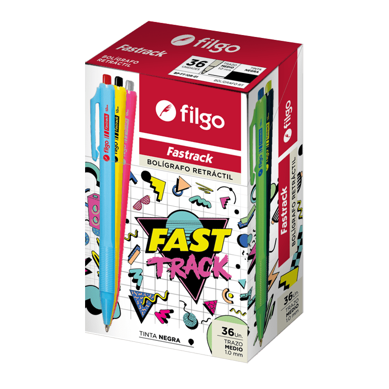 Bolígrafo retráctil fastrack punta media tinta negra filgo1