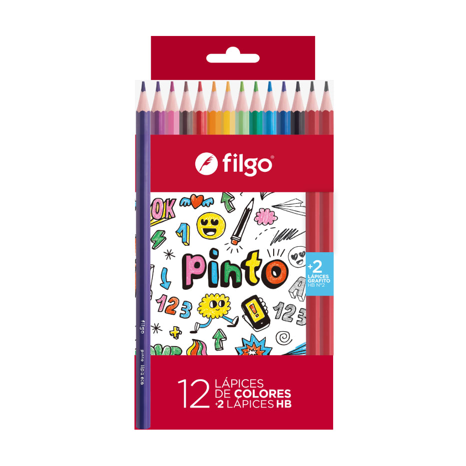 Lapices 12 colores hexagonal + 2 grafitos filgo1