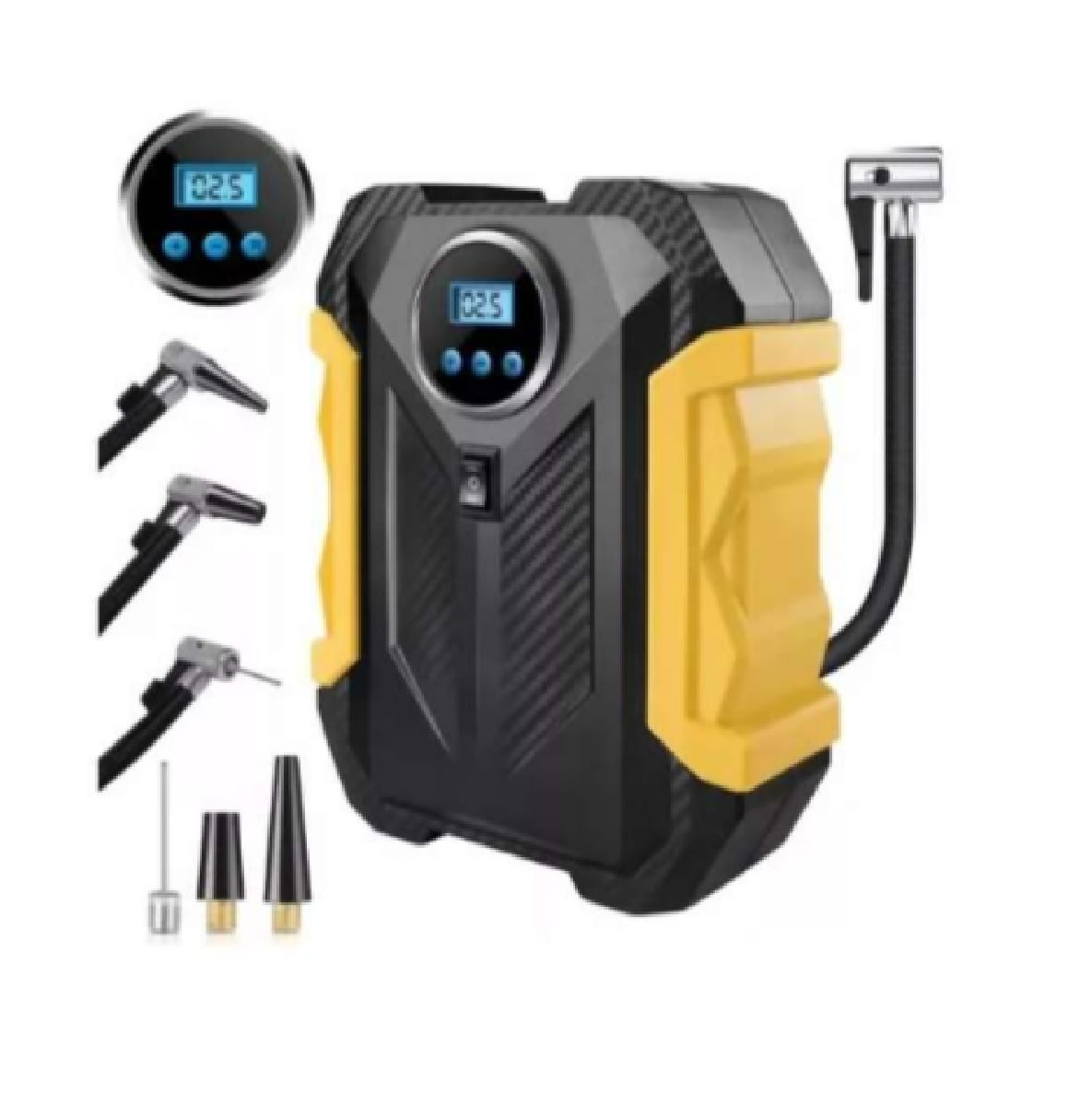 COMPRESOR AIRE C/RELOJ DIGITAL NEGRO/AMARILLO 12V1