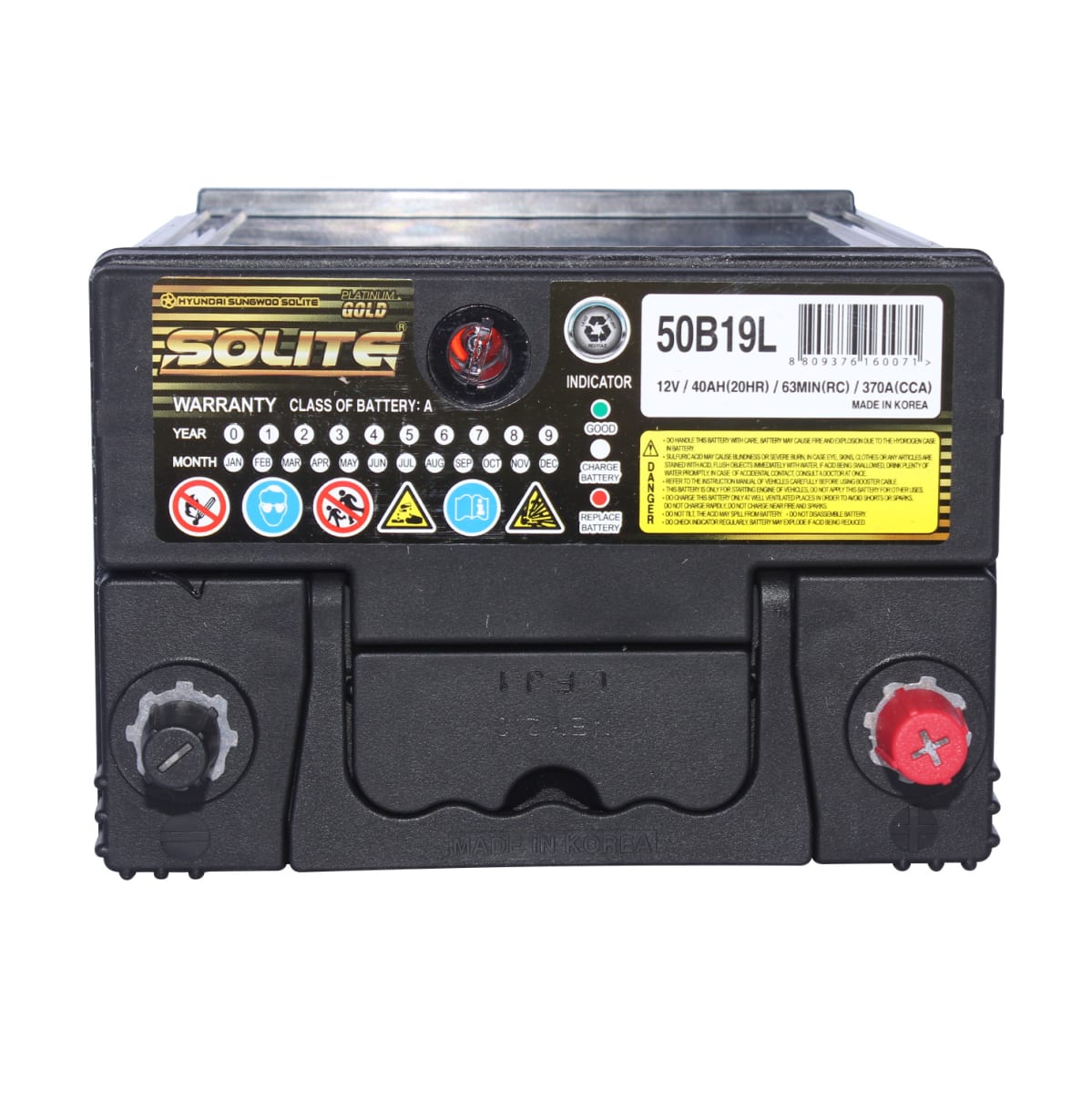 BATERIA 40 AMP 50B19L CCA370 / BORNE DELGADO/ CON PESTAÑA / SOLITE2