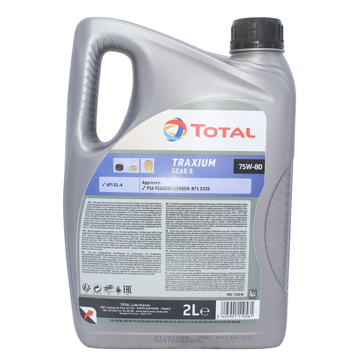 ACEITE TOTAL 75W80 - GL-4 TRAXIUM GEAR 8 / 2 LITROS / CAJA CAMBIO MECANICA2