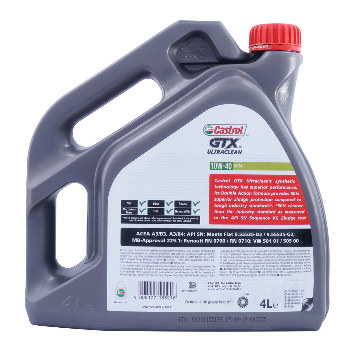 ACEITE 10W40 4 LITROS CASTROL GTX ULTRACLEAN SN A3/B42