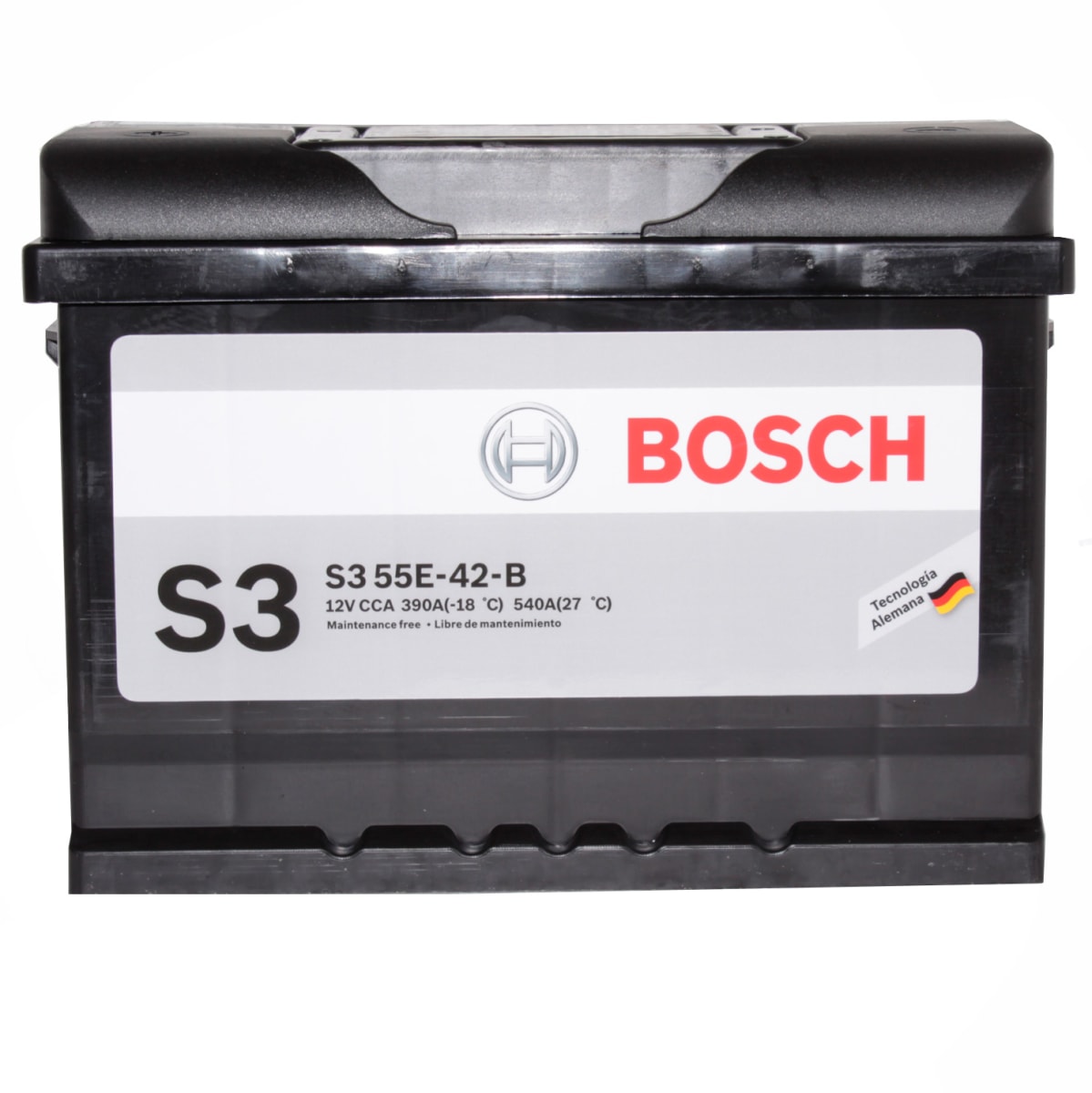 BATERIA 55 AMP S3 55E-42-B CCA390 (+-) BORNE ESTANDAR CON PESTAÑA LH BOSCH 0