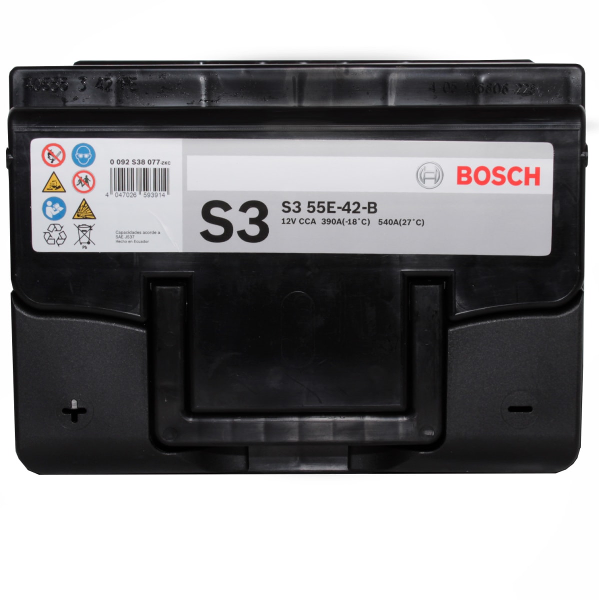 BATERIA 55 AMP S3 55E-42-B CCA390 (+-) BORNE ESTANDAR CON PESTAÑA LH BOSCH2