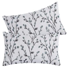 2 Fundas para Cojín Jacquard Hoja Bordado 50x30 cms