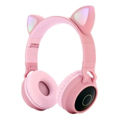 Audífonos Diadema Bluetooth Niña inalámbricos LED Gato Rosa