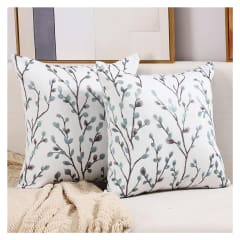 2 Fundas para Cojín Jacquard Hoja Bordado 45x45 cms