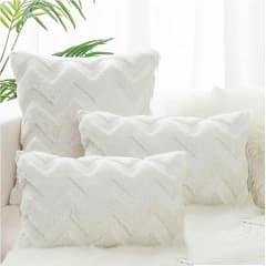 2 Fundas para Cojín Jacquard de Felpa Geométrica 3D Blanco 30x50 cms