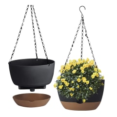 Maceta Colgante con Bandeja Extraíble y Drenaje Negra