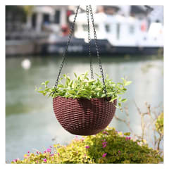 Macetero Colgante Plástico Diseño Ratan Café