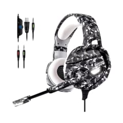 Audífonos Gamer Onikuma K5 Diseño Camuflaje Gris Micrófono