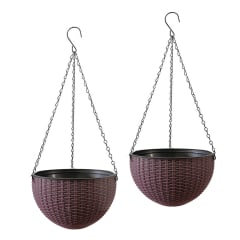 Kit 2 Maceteros Colgante Plástico Diseño Ratan Café