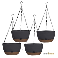 Kit 4 Maceta Colgante con Bandeja Extraíble y Drenaje M Negra