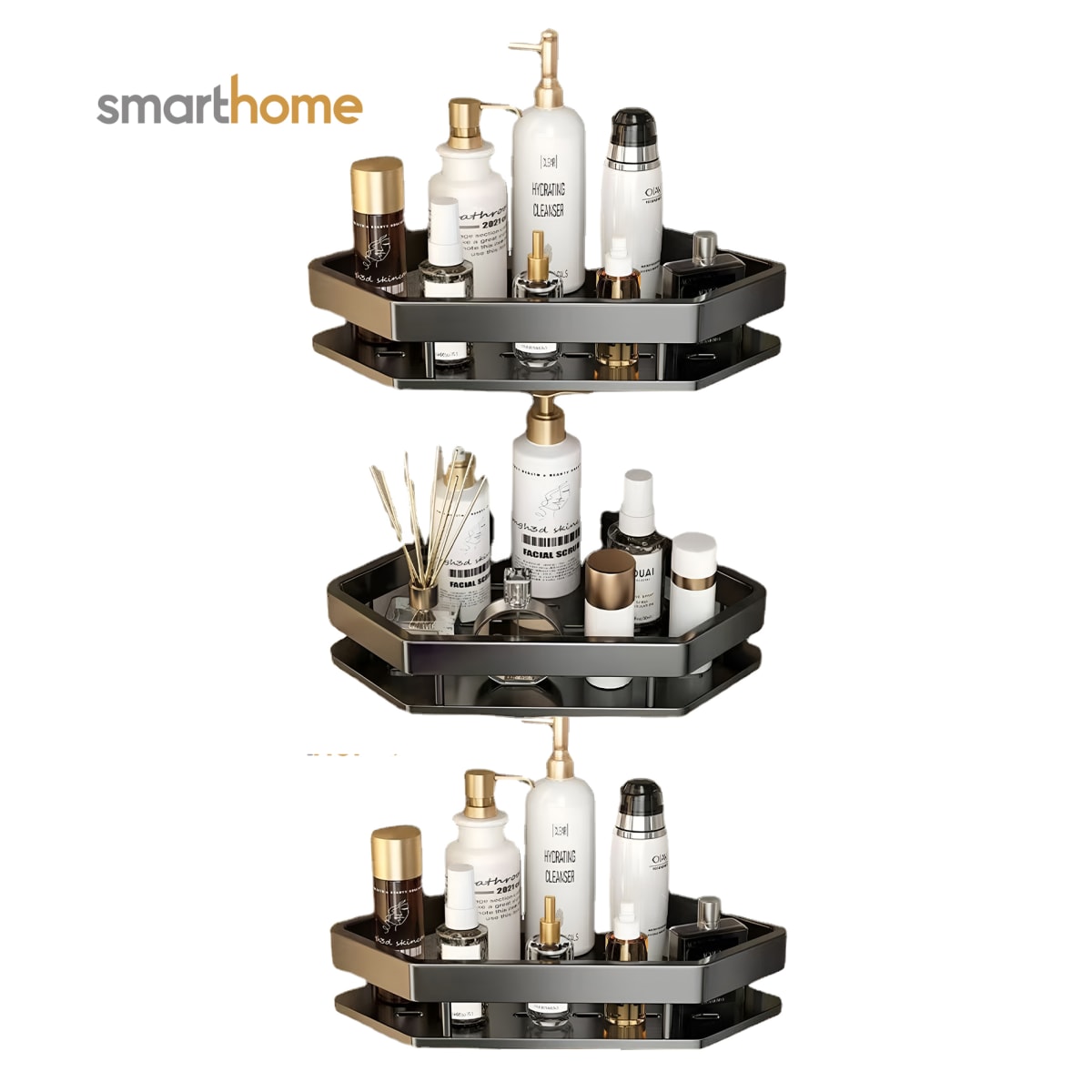 Set 3 Esquinero Baño Acero Mate Smarthome Negro1