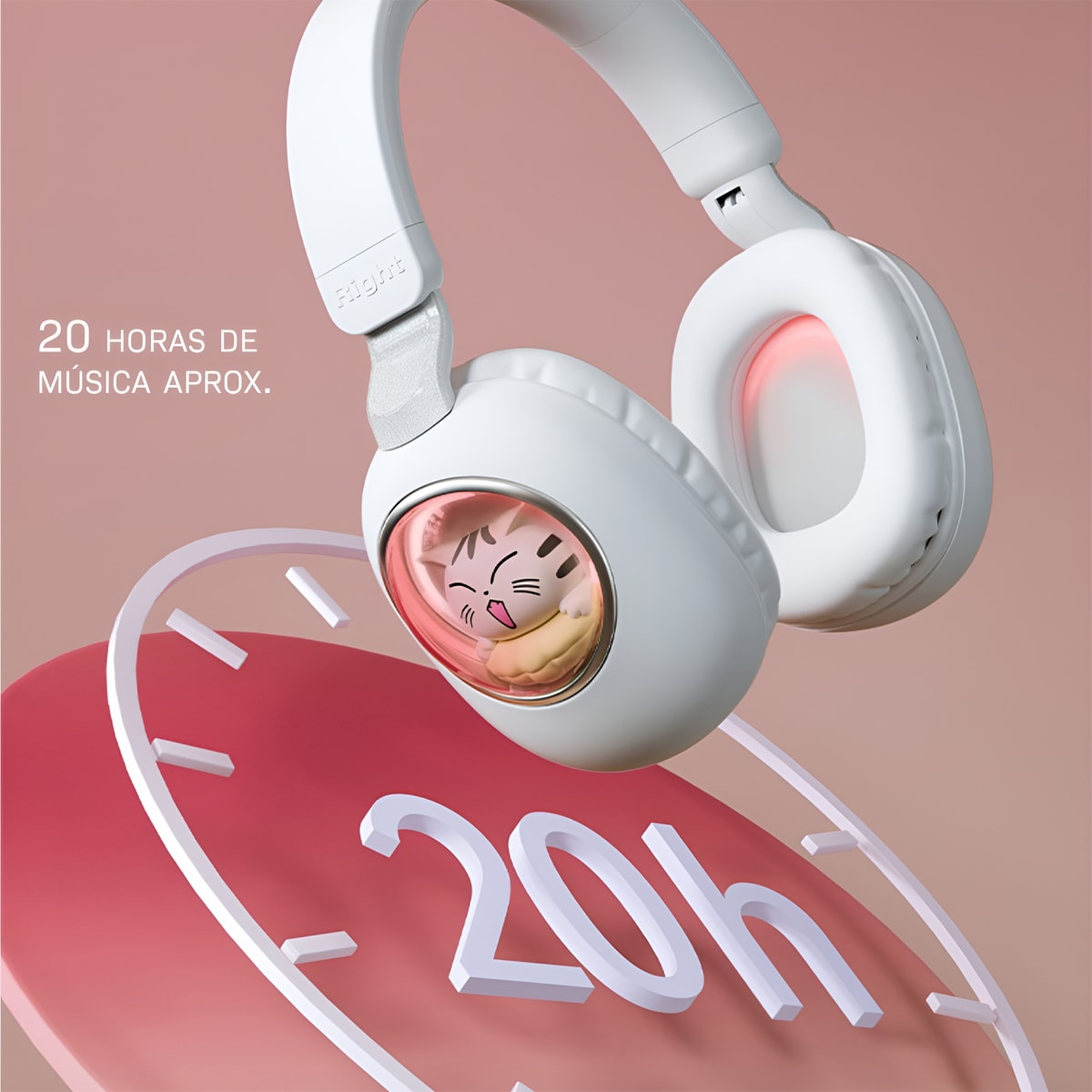 Audífono Bluetooth Diseño Kwai Cat Celeste7