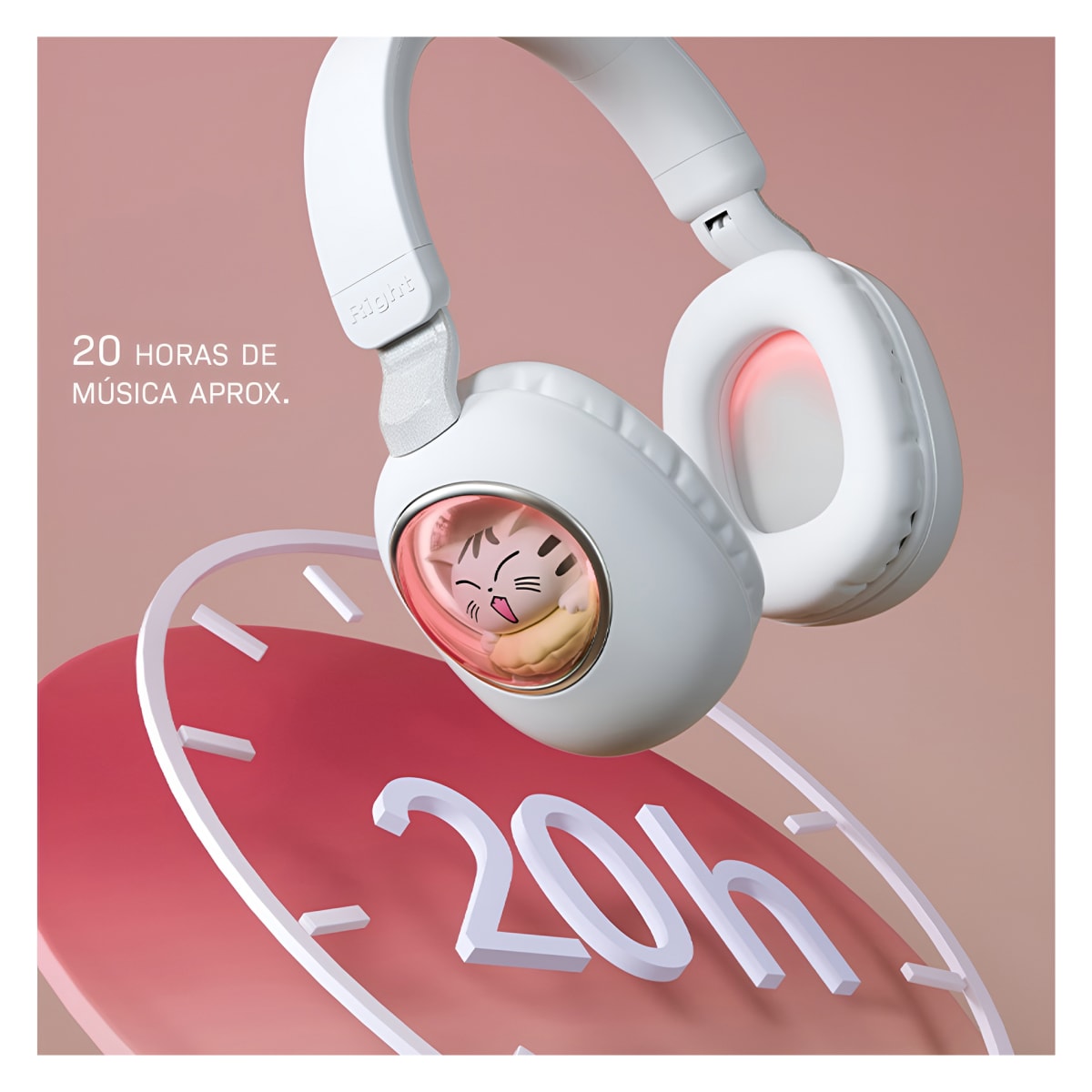 Audífono Bluetooth Diseño Kwai Cat Rosado4