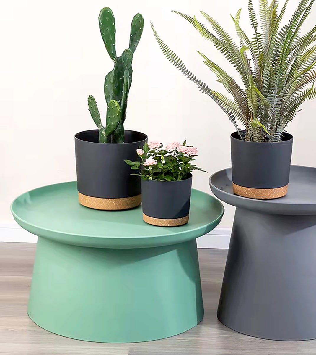 Macetero con Bandeja Extraíble y Drenaje Reflexivo 30x28 cms Gris1