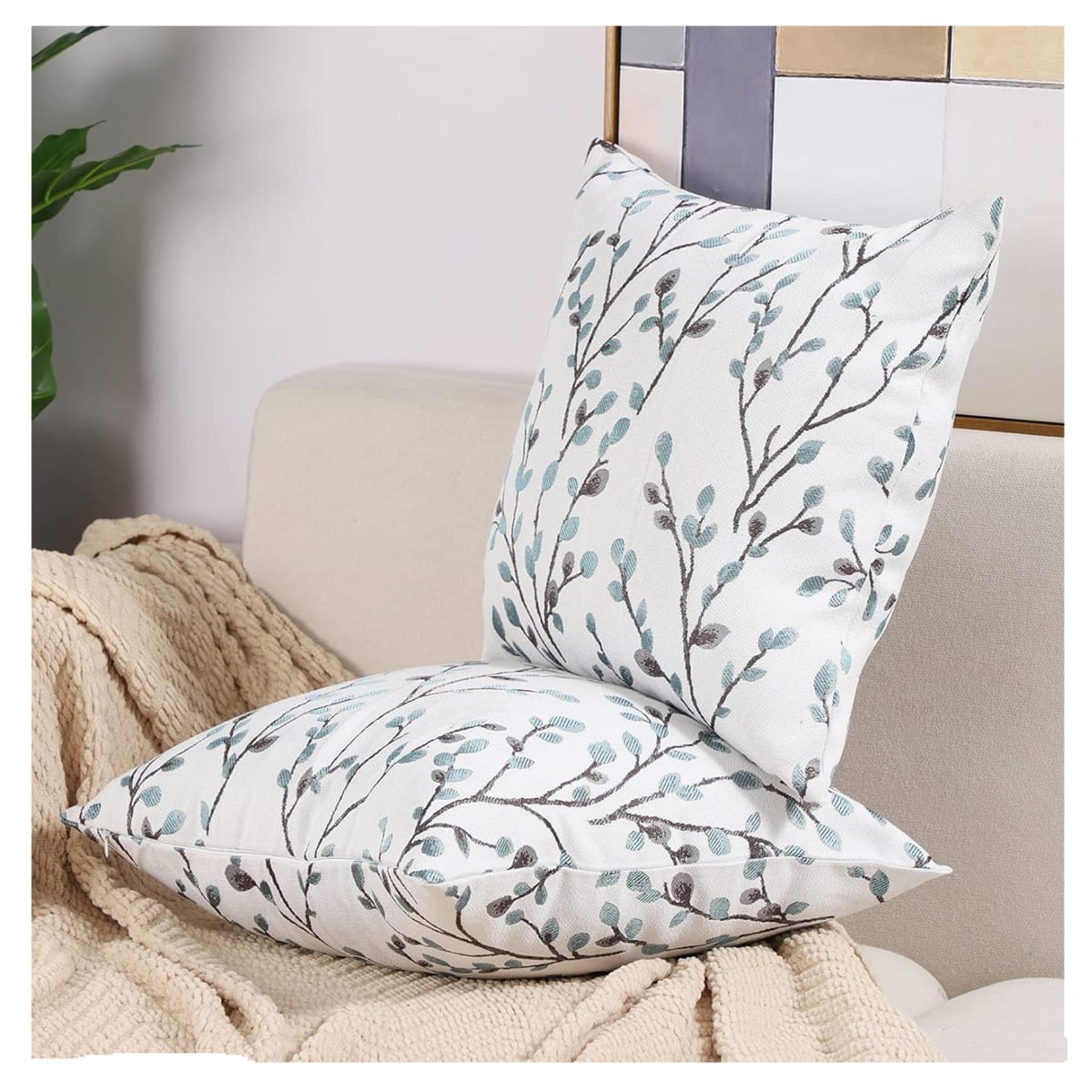 2 Fundas para Cojín Jacquard Hoja Bordado 45x45 cms2