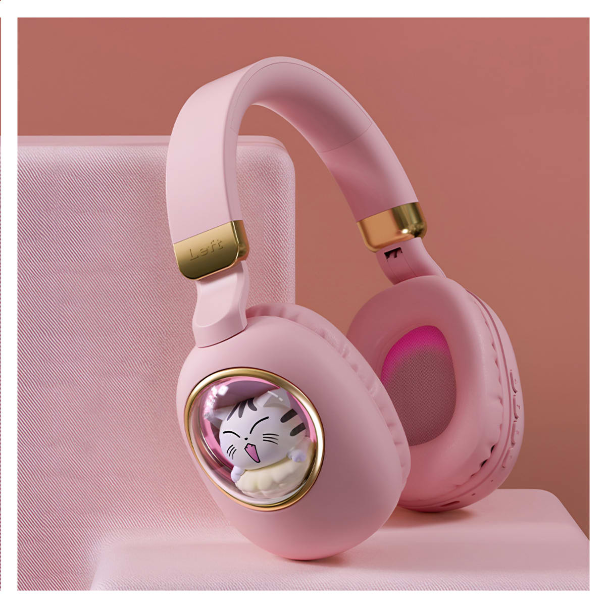 Audífono Bluetooth Diseño Kwai Cat Rosado2