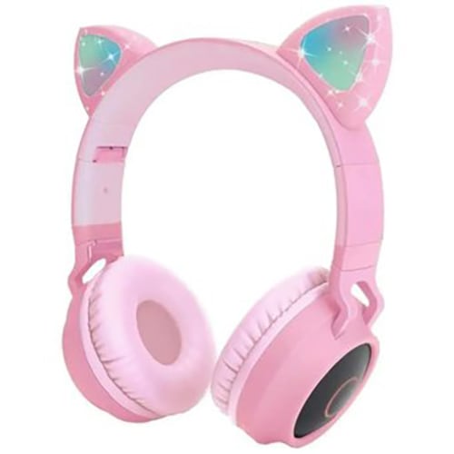Audífonos Diadema Bluetooth Niña inalámbricos LED Gato Rosa2