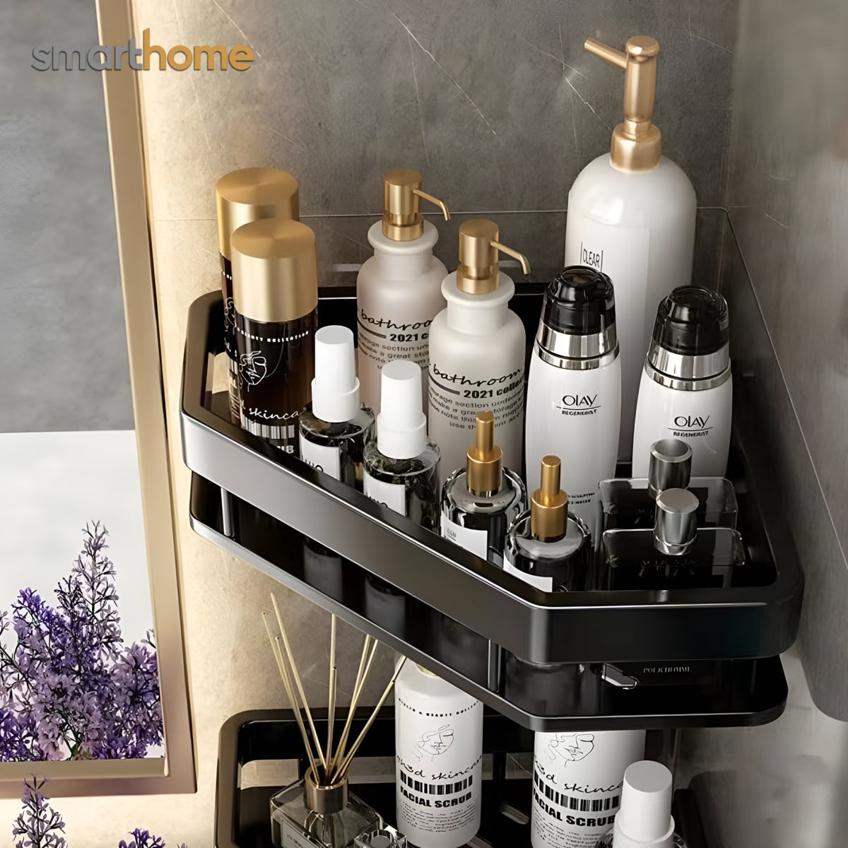 Set 3 Esquinero Baño Acero Mate Smarthome Negro6