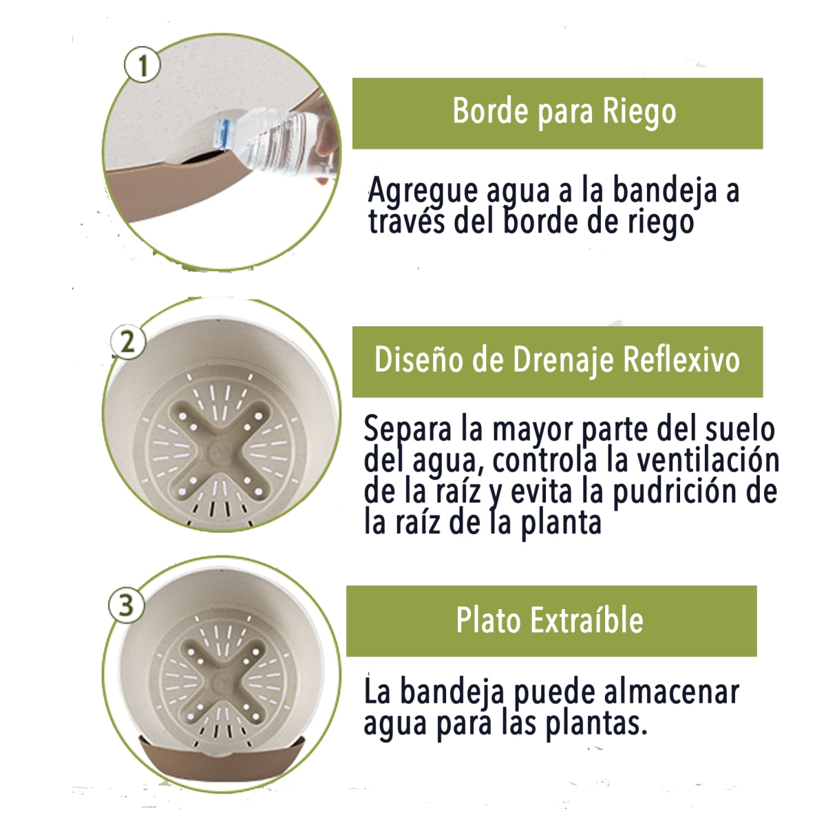 Macetero con Bandeja Extraíble y Drenaje Reflexivo 30x28 cms Verde5