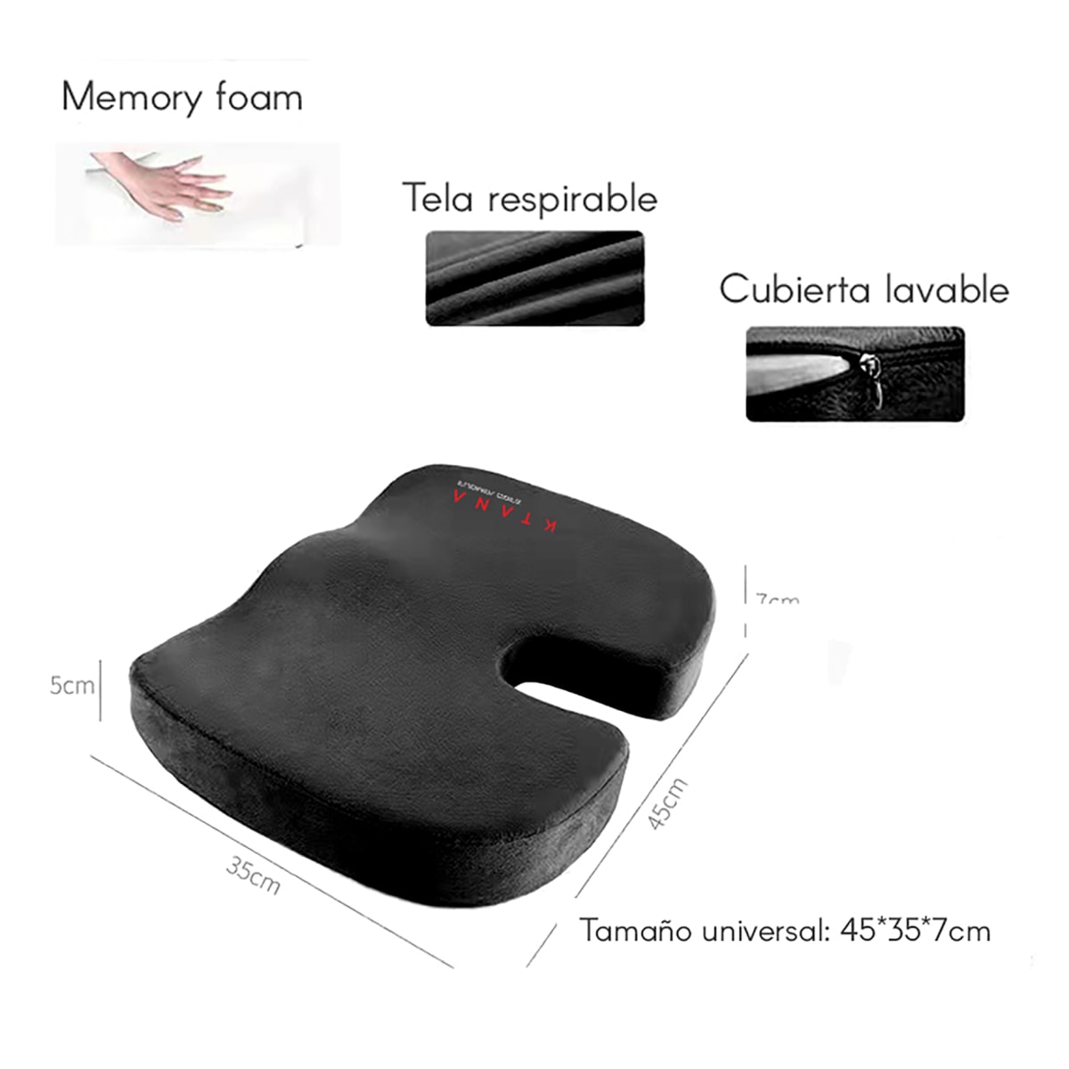 Cojín Ergonómico Memory Foam Plus Asiento Ktana Negro2