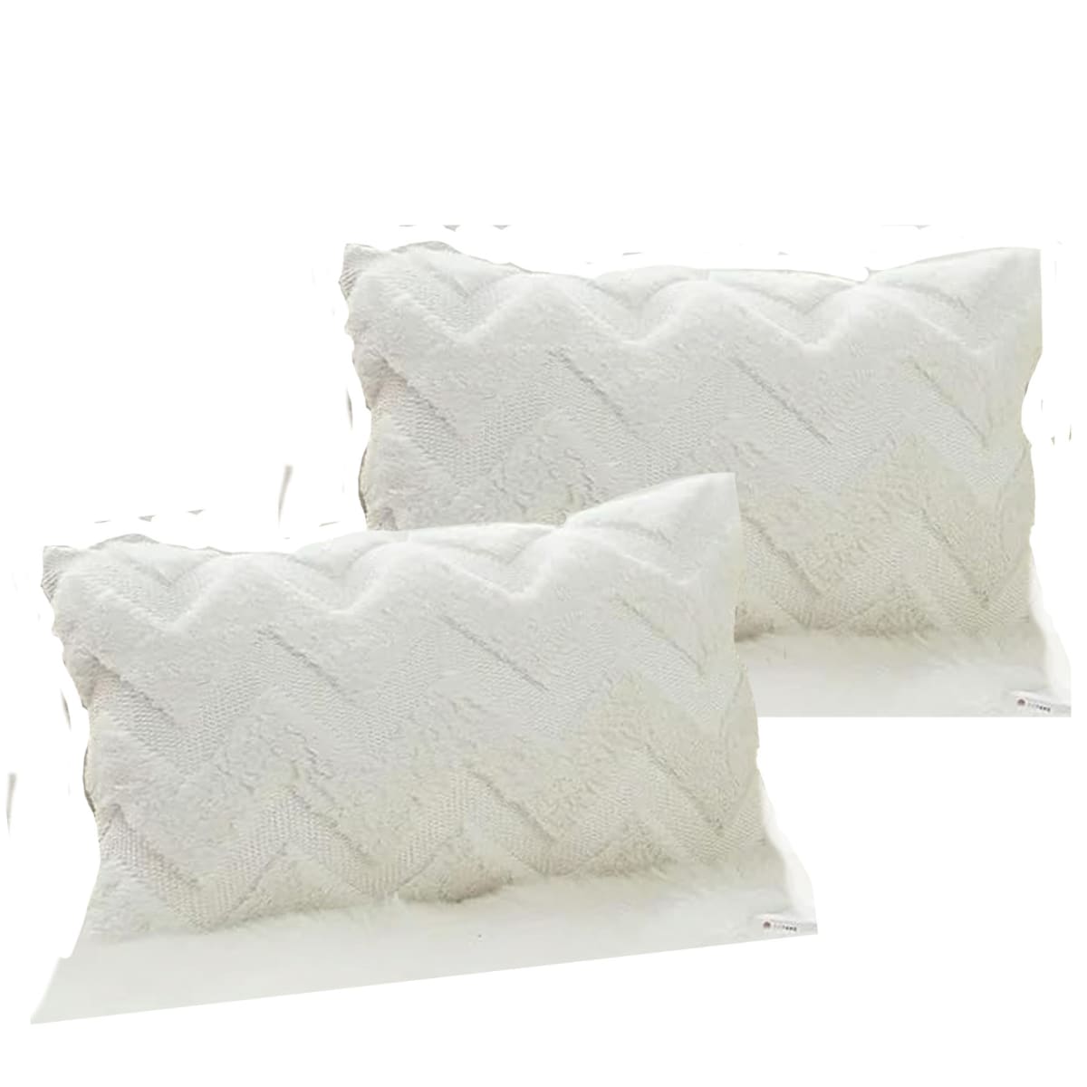 2 Fundas para Cojín Jacquard de Felpa Geométrica 3D Blanco 30x50 cms2