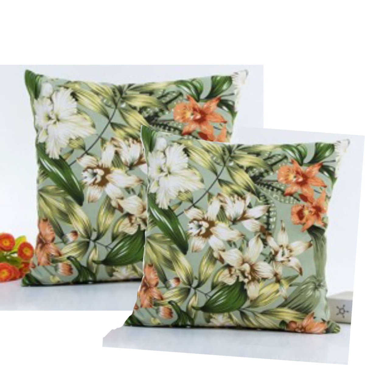 2 Fundas para Cojín Jacquard Hojas Verde 45x45 cms1