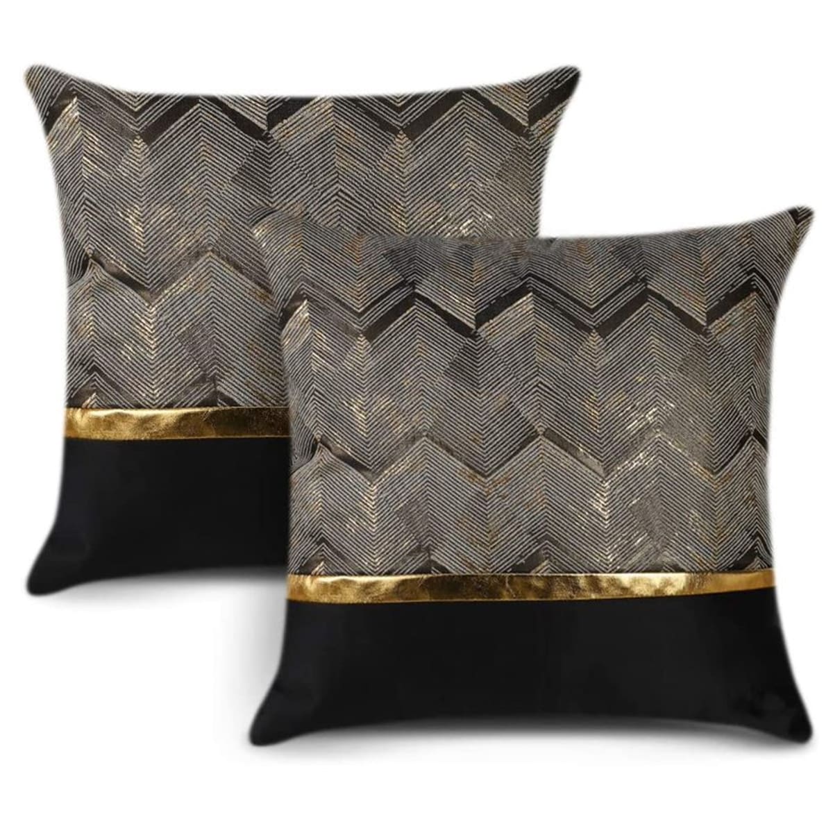 2 Fundas para Cojín Moderno Color Negro dorado 45x45 cms1