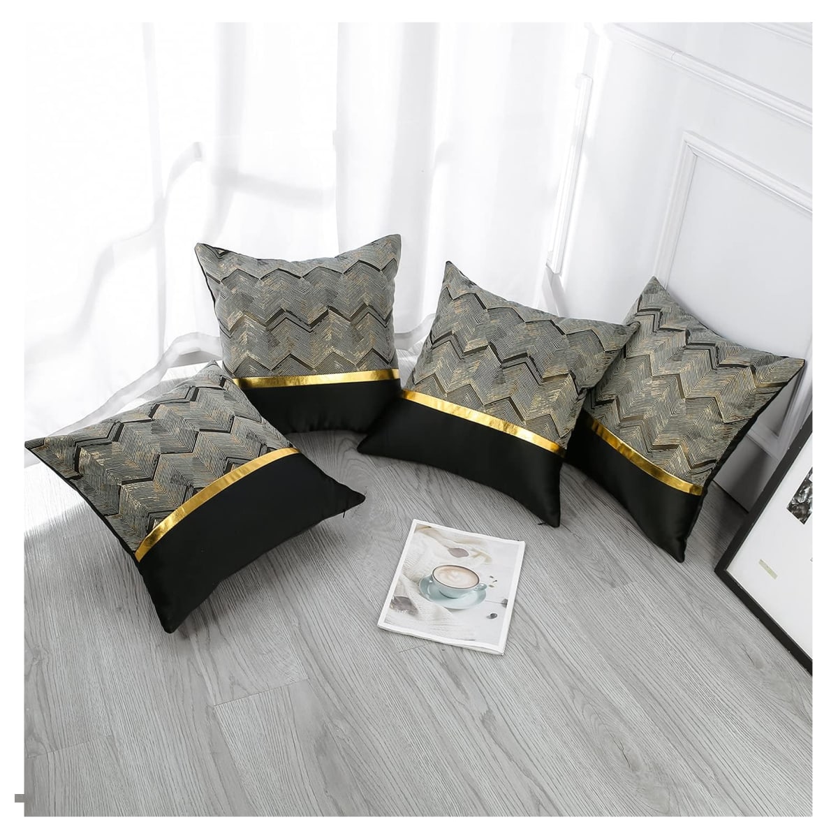 2 Fundas para Cojín Moderno Color Negro dorado 45x45 cms6