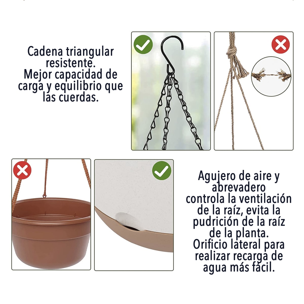 Maceta Colgante con Bandeja Extraíble y Drenaje Blanca3