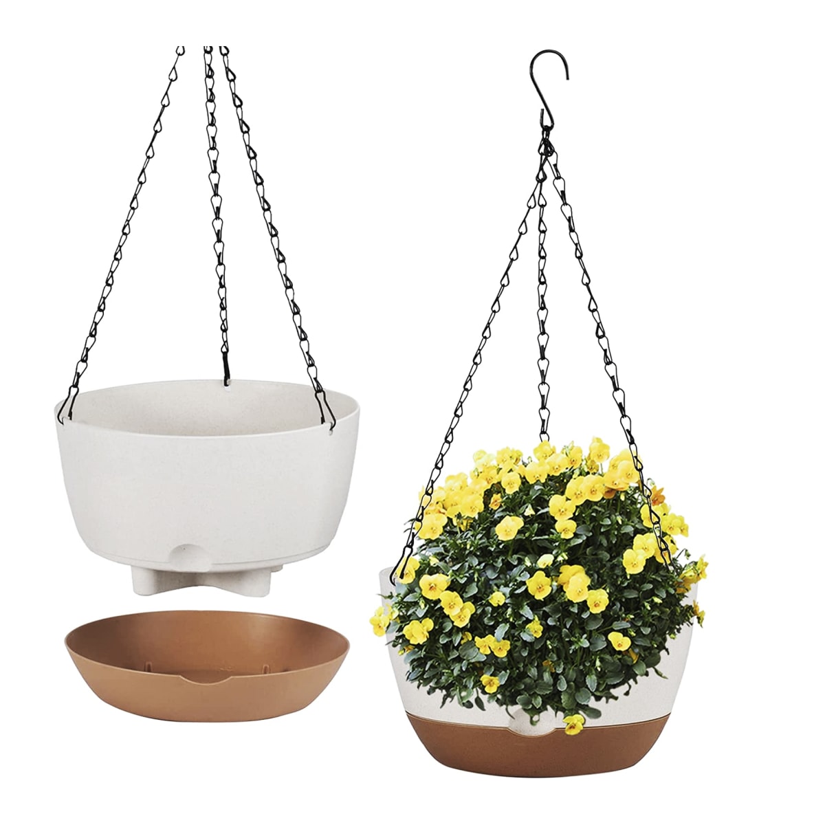 Maceta Colgante con Bandeja Extraíble y Drenaje Blanca Grande5
