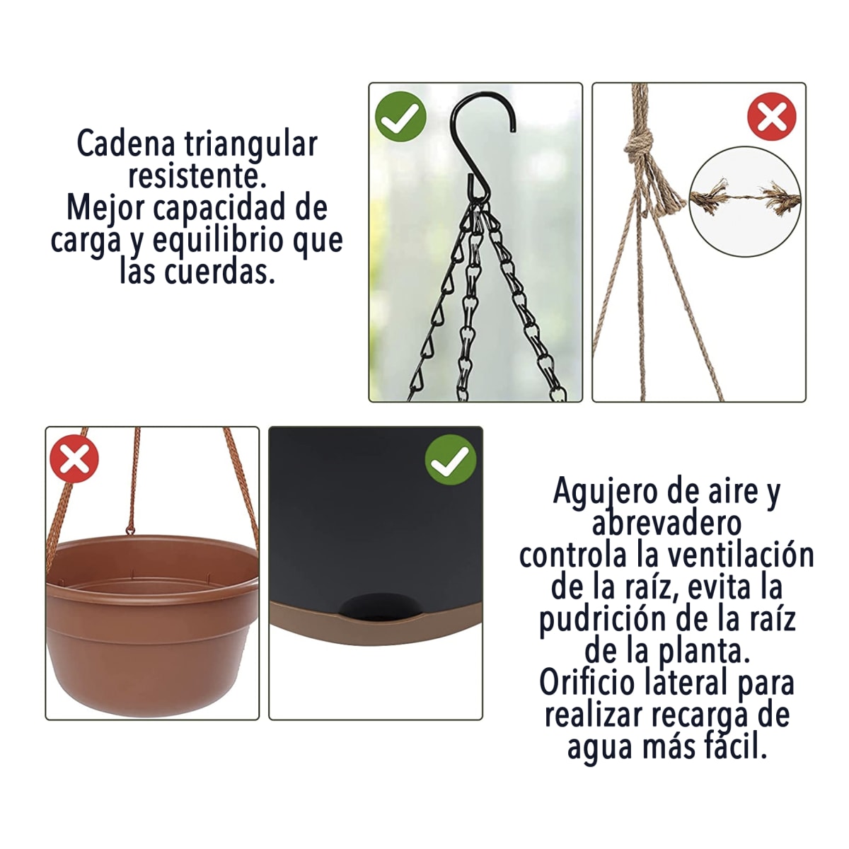 Maceta Colgante con Bandeja Extraíble y Drenaje Negra5