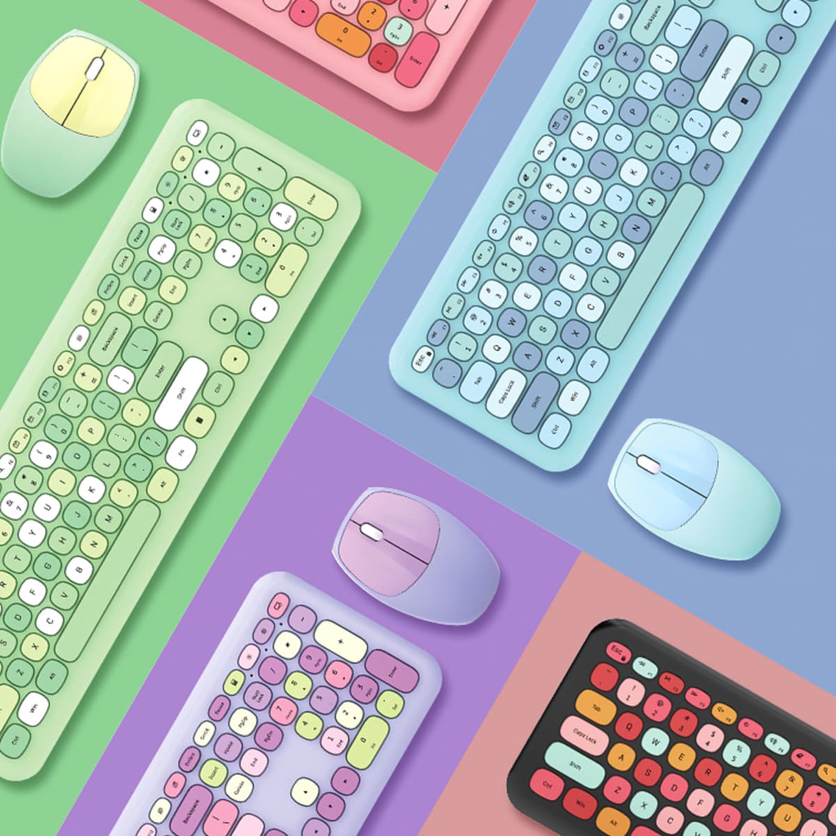 KIT TECLADO Y MOUSE INALÁMBRICO MOFI VERDE4